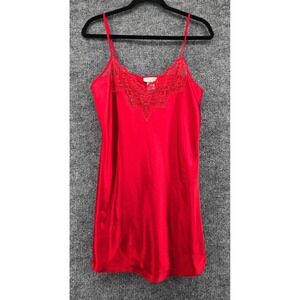 Vtg Inner Most Slip Dress Women's M Red Satin Lace Trim Nightgown 90s Romantic